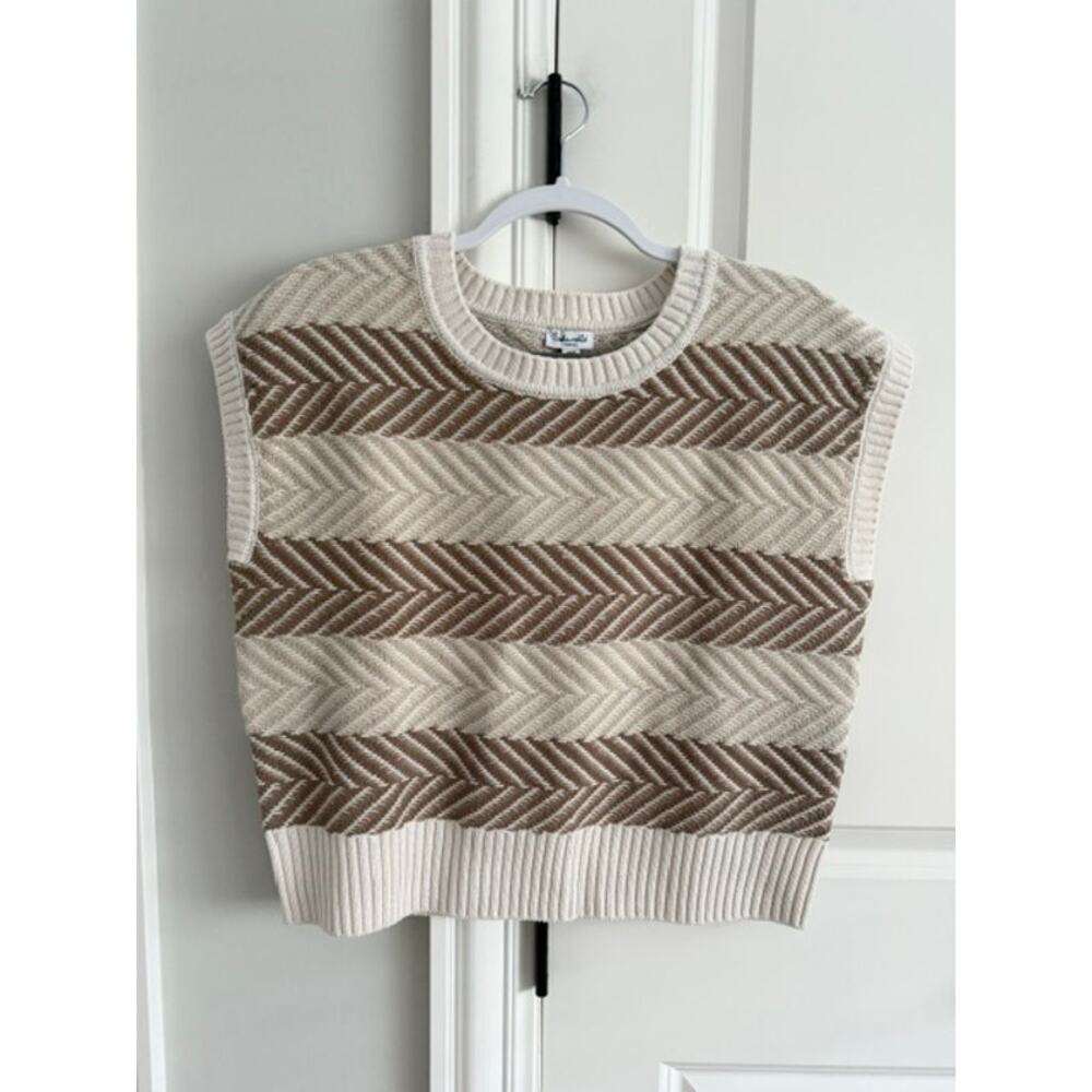 Splendid NWOT Mary Kate Sweater Chevron Short Sleeve Small Neutral Tones - Picture 2 of 8
